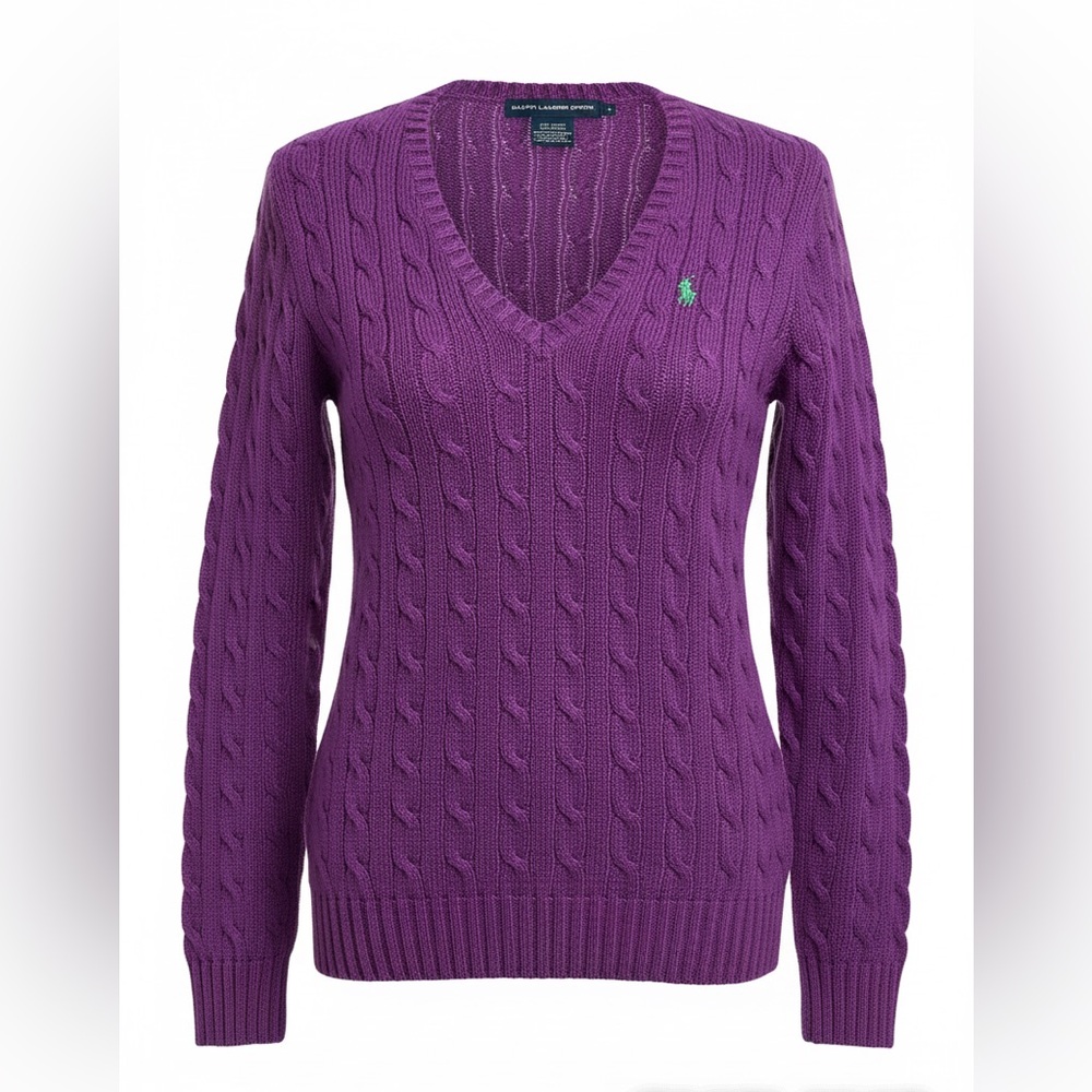 Polo by Ralph Lauren V-Neck Sweater in Deep Purple